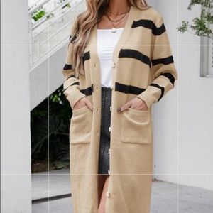 Long tan and black stripe sweater with pockets
